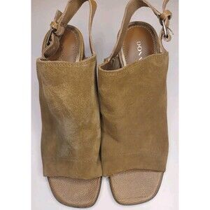 Donald Pliner Sz 6.5 Peep-toe Sling-back Mules Heels Brown Suede Upper Sandals